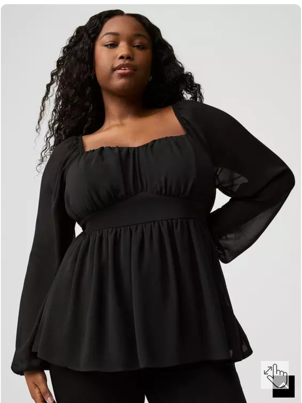 Torrid Peplum Chiffon Long Sleeve Top In Black, Size 00x EUC
